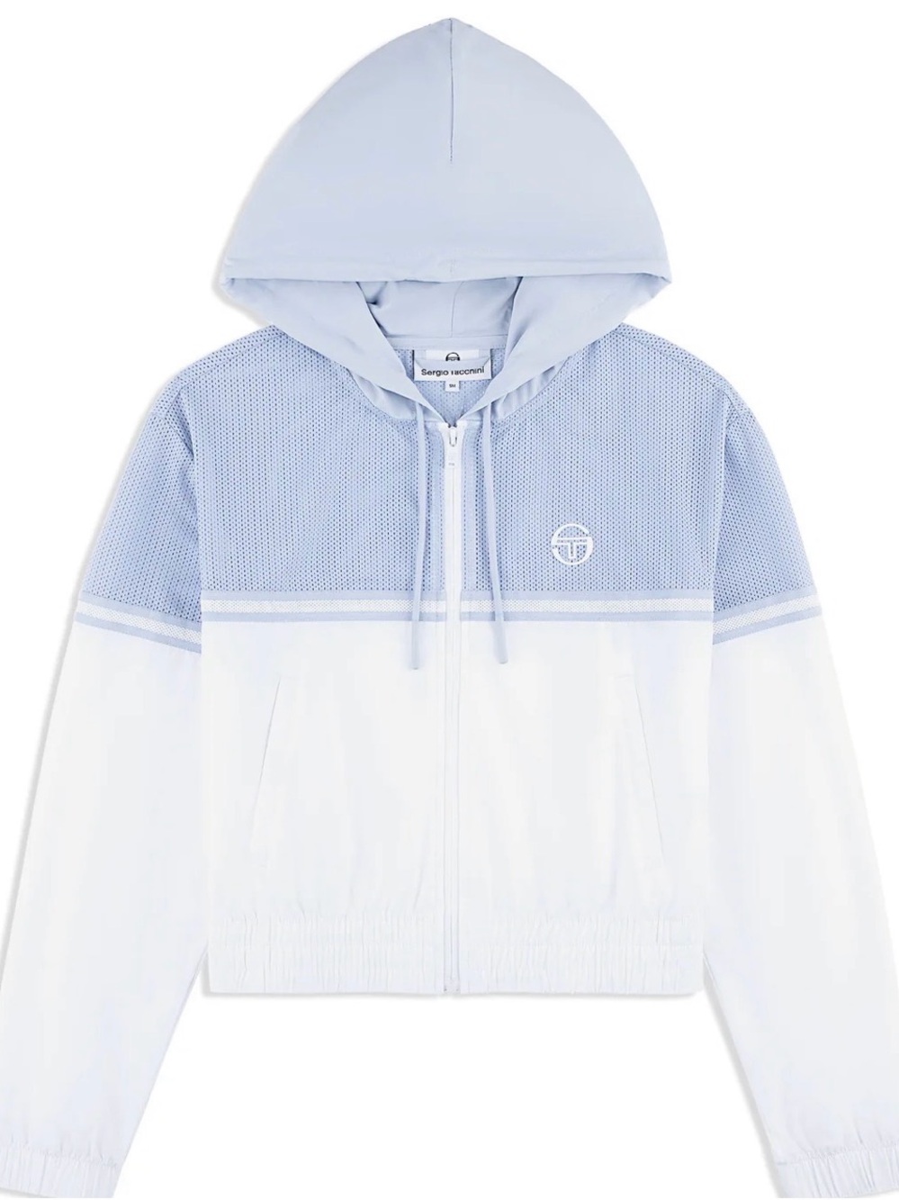 Sergio Tacchini Light Blue and White Hooded Puffer Jacket